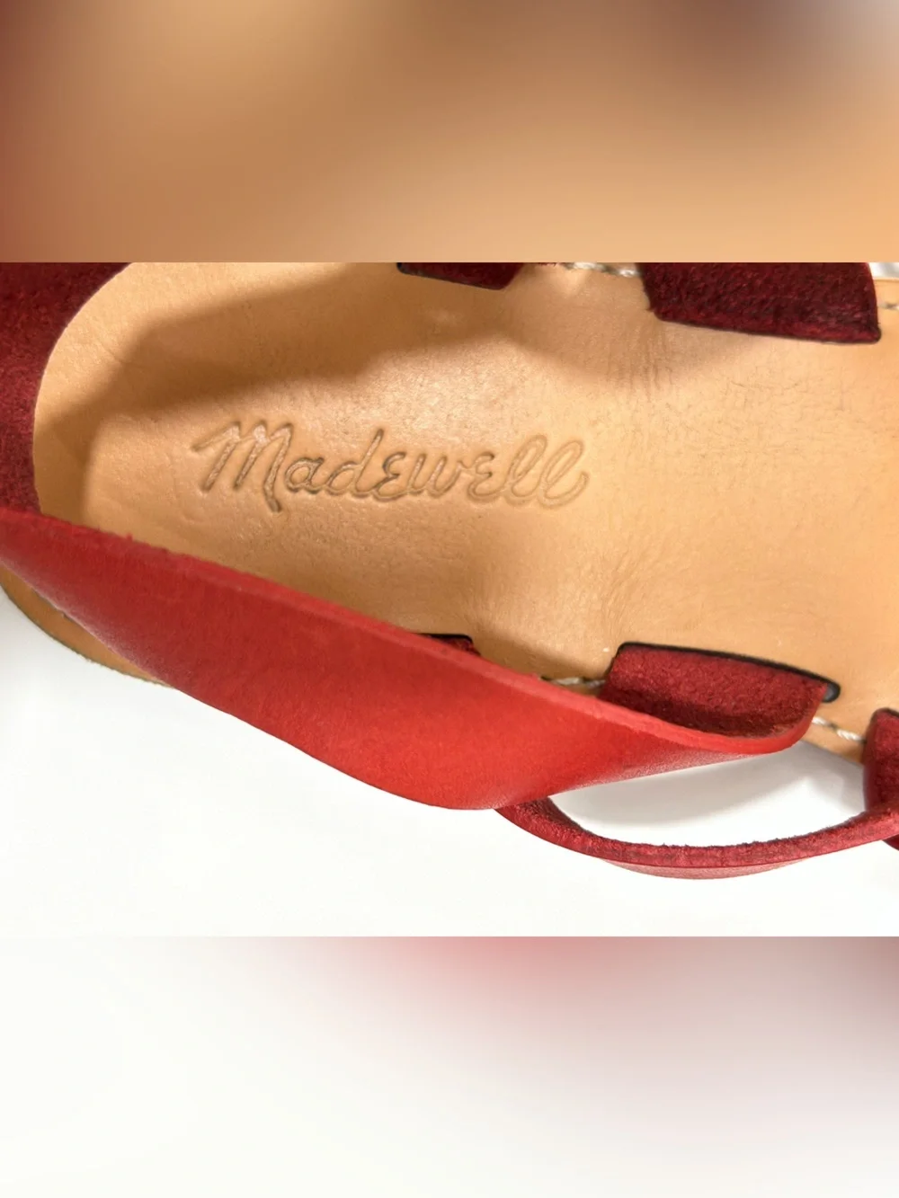 Madewell The Boardwalk Women’s Side 8 US Sandals Leather Upper Red Strap G2006